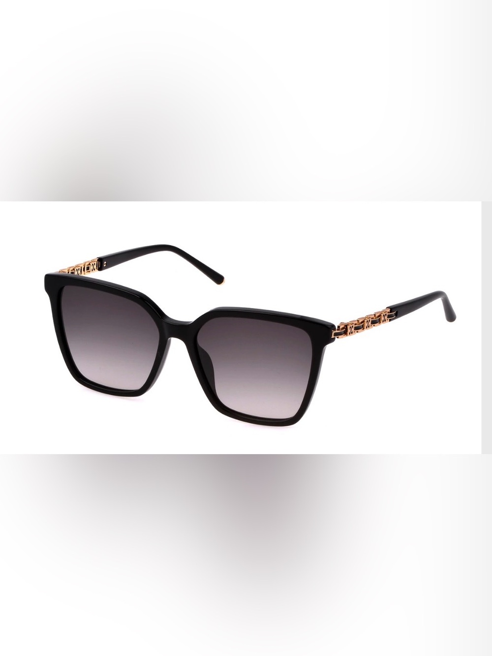Escada Sunglasses SESD96 0700 Square Black Frame Gray Lens Gold Logo NWT $350